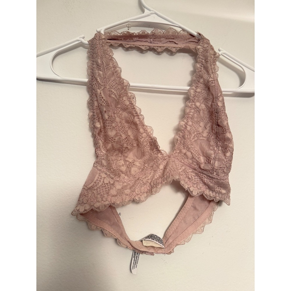 Intimately Free People Galloon Lace Halter Bralette Mauve Pink Small OB401941